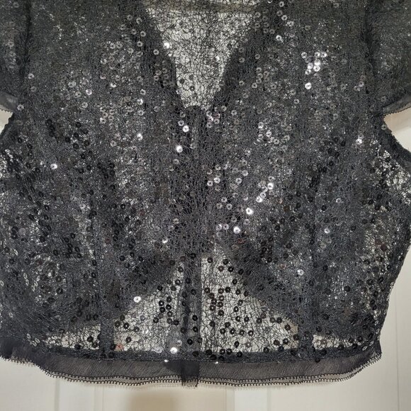 Till The End Black Sheer Sequin Embellished Short Sleeve Tie Front Bolero Shrug - Picture 3 of 12